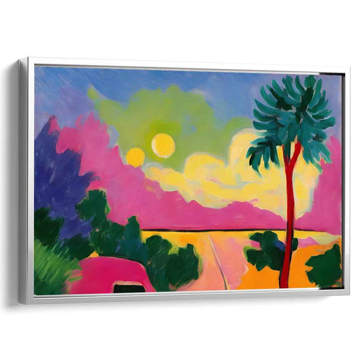 Surreal Sunshine: Vivid Dreamscape with Palm Tree Canvas Art Print