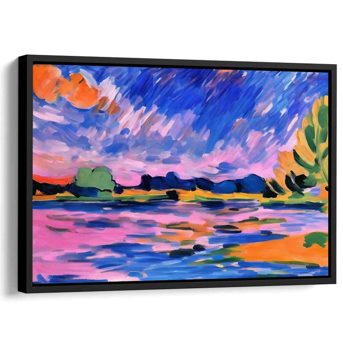 Vivid Dusk Serenity: Fauvist Sunset Over Tranquil Waters Canvas Art Print