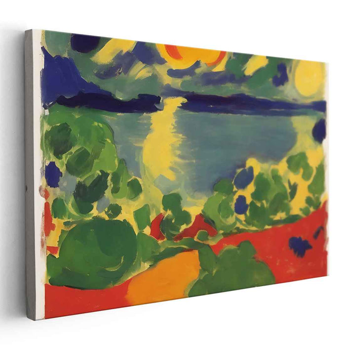 Radiant Lakeside: Bold Abstract Landscape Canvas Art Print