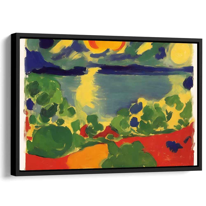 Radiant Lakeside: Bold Abstract Landscape Canvas Art Print