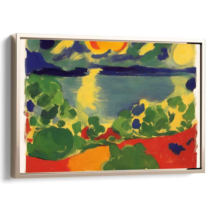 Radiant Lakeside: Bold Abstract Landscape Canvas Art Print