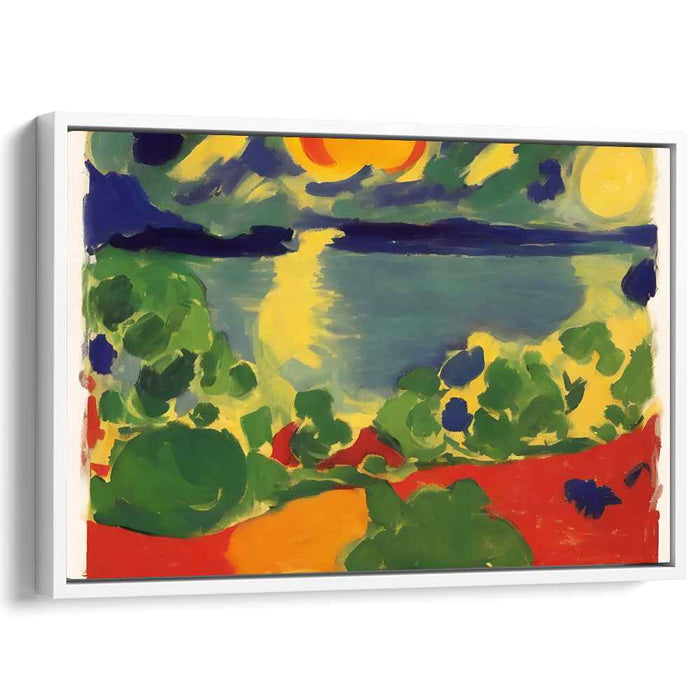 Radiant Lakeside: Bold Abstract Landscape Canvas Art Print