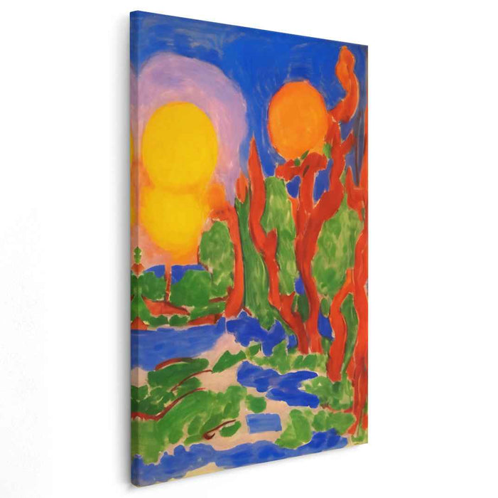 Blazing Forest Symphony: Fauvist Landscape with Fiery Red Trees