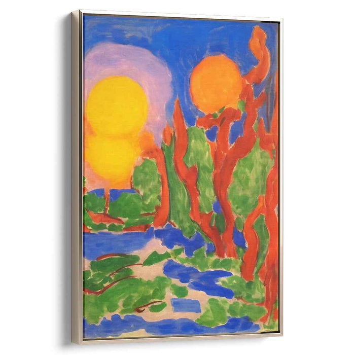 Blazing Forest Symphony: Fauvist Landscape with Fiery Red Trees