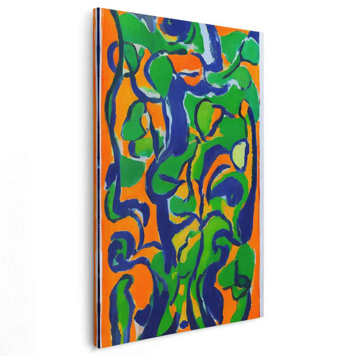 Vibrant Citrus Dreamscape: Abstract Expressionist Orange, Blue, and Green Canvas Art