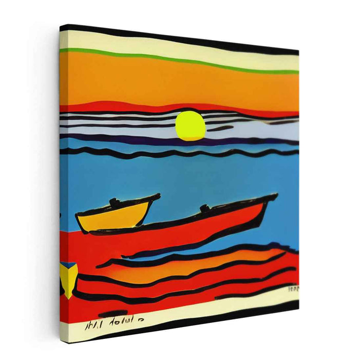 Vivid Sea Statement: Bold Color Minimalist Seascape Canvas Art