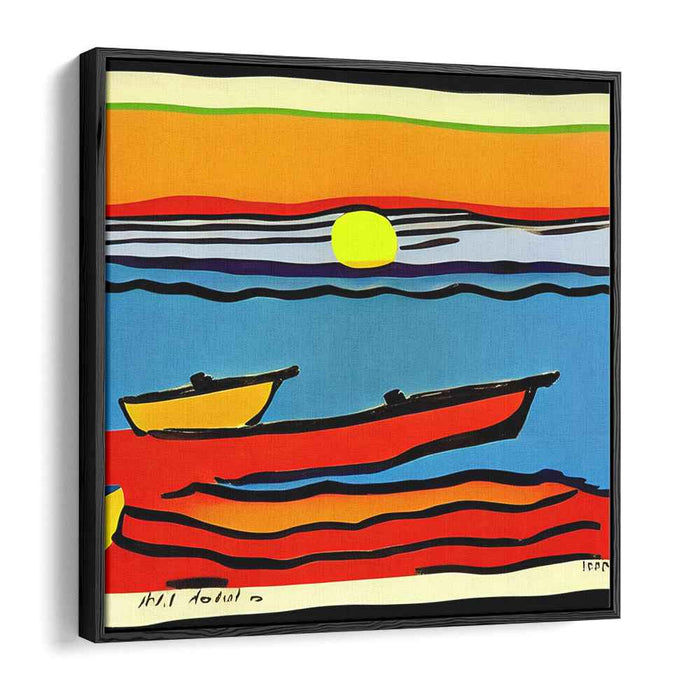 Vivid Sea Statement: Bold Color Minimalist Seascape Canvas Art