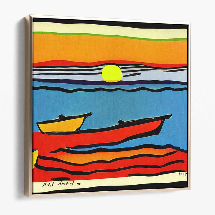 Vivid Sea Statement: Bold Color Minimalist Seascape Canvas Art