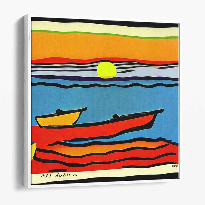 Vivid Sea Statement: Bold Color Minimalist Seascape Canvas Art