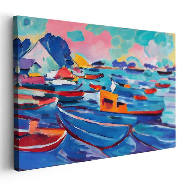 Sail Away Dreamscape: Vivid Watercolor Boats and Sea Canvas Art