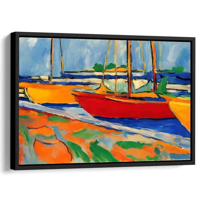 Harbor Glow: Colorful Sailboats Docked at Sunset