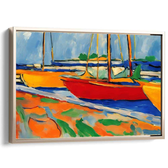 Harbor Glow: Colorful Sailboats Docked at Sunset