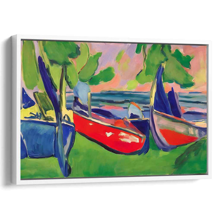 Vibrant Waters On Canvas: Fauvist Boats at Shoreline Canvas Art Print