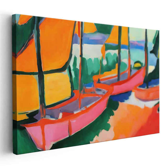 Vivid Sailboats: Fauvist Inspired Abstract Canvas Art Print