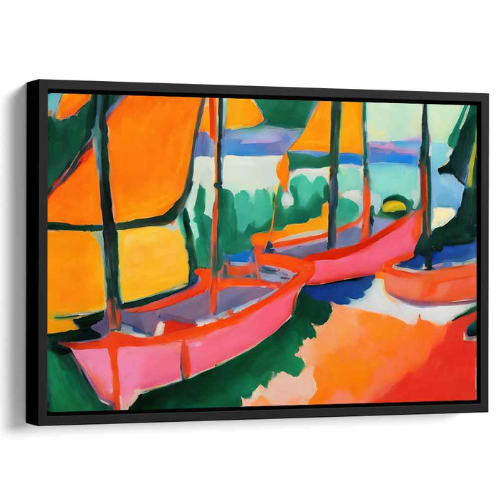 Vivid Sailboats: Fauvist Inspired Abstract Canvas Art Print