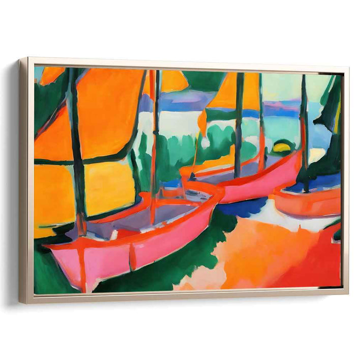 Vivid Sailboats: Fauvist Inspired Abstract Canvas Art Print