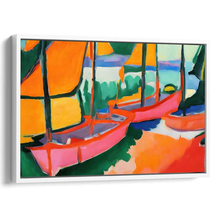 Vivid Sailboats: Fauvist Inspired Abstract Canvas Art Print