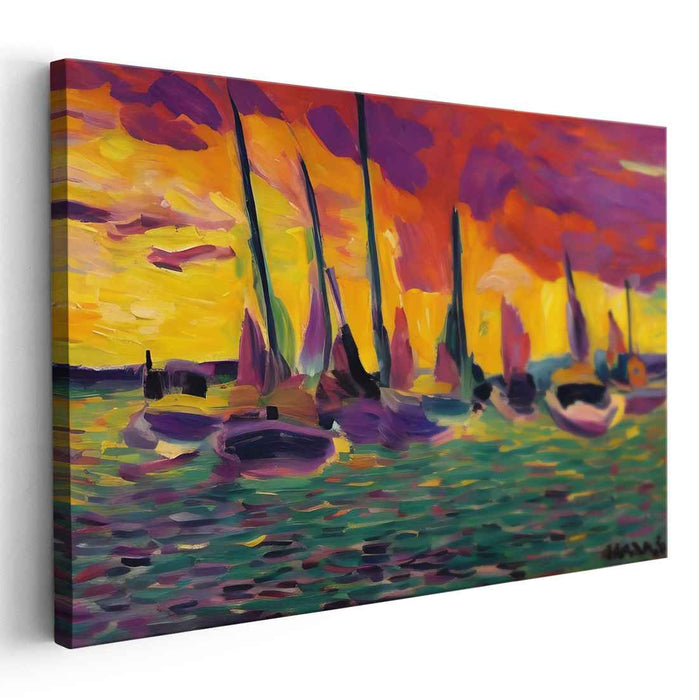Sailboat Symphony: Impressionist Sailboats on a Radiant Horizon