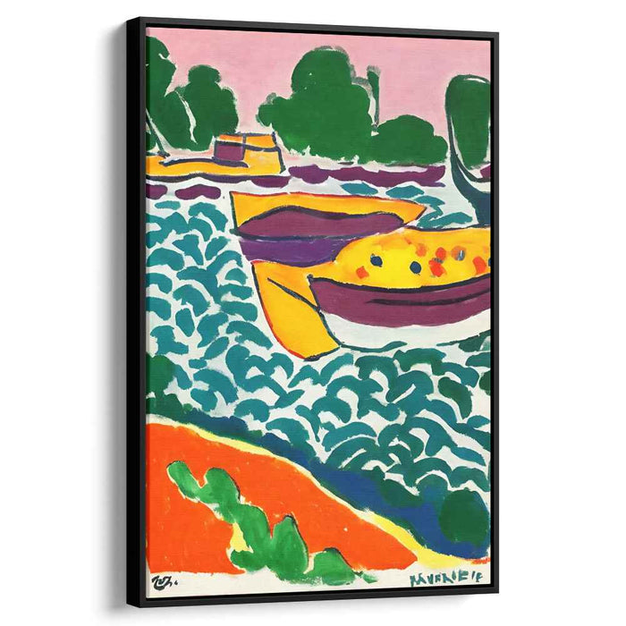 Vibrant Boats on a River: Fauvist Color Symphony Canvas Art Print