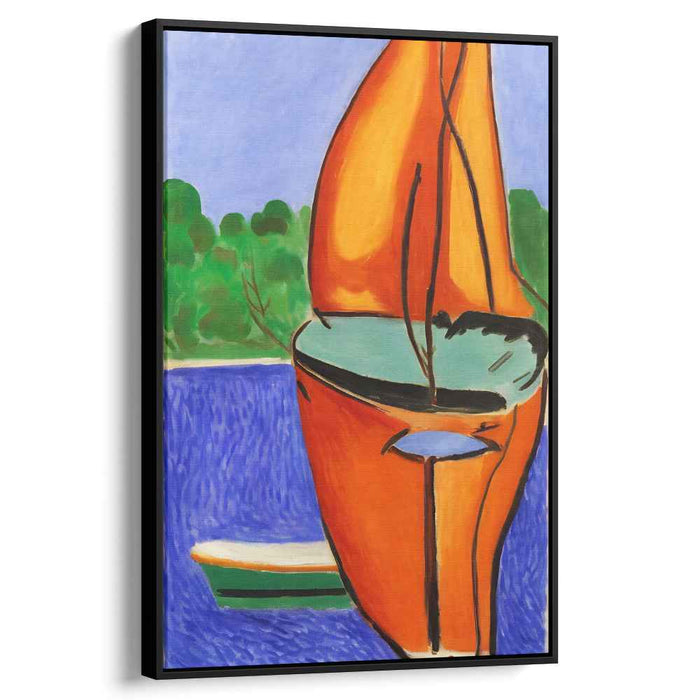 Vivid Voyage: Abstract Sailboat in Fiery Orange and Blue Canvas Art Print