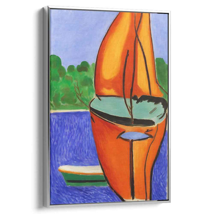 Vivid Voyage: Abstract Sailboat in Fiery Orange and Blue Canvas Art Print