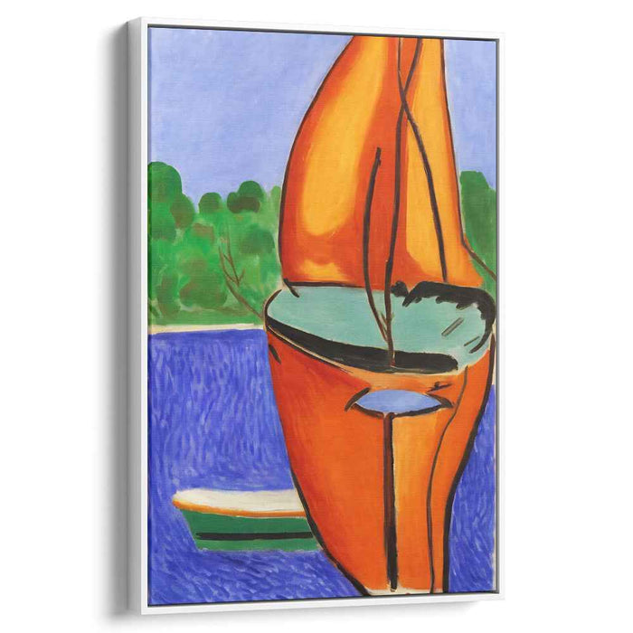 Vivid Voyage: Abstract Sailboat in Fiery Orange and Blue Canvas Art Print