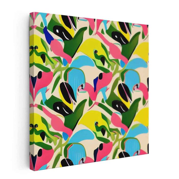 Contemporary Nature Tapestry: Vibrant Modernist Flora and Fauna Canvas Art