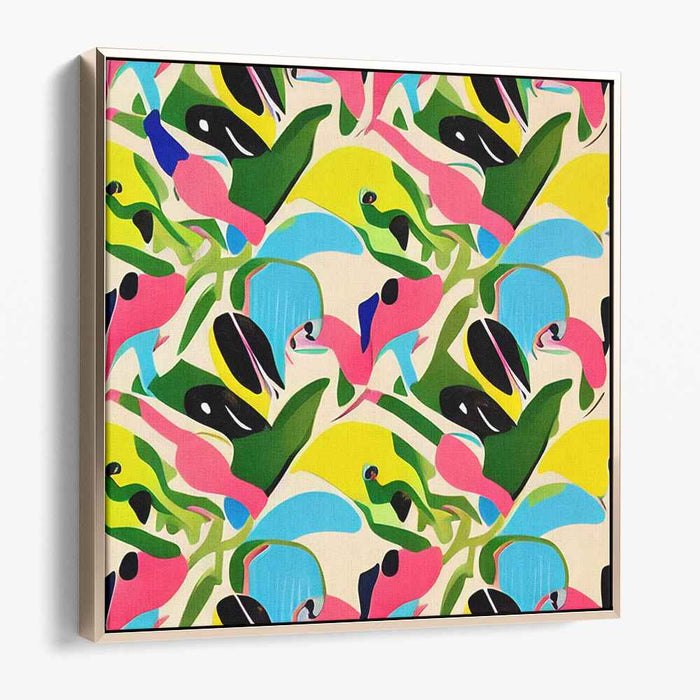 Contemporary Nature Tapestry: Vibrant Modernist Flora and Fauna Canvas Art