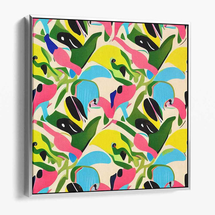Contemporary Nature Tapestry: Vibrant Modernist Flora and Fauna Canvas Art