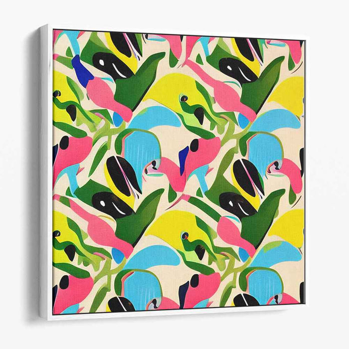 Contemporary Nature Tapestry: Vibrant Modernist Flora and Fauna Canvas Art