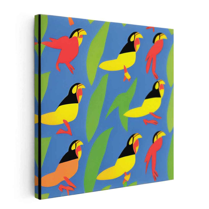 Flighty Feathers Frenzy: Playful Pop Art Birds Canvas Print