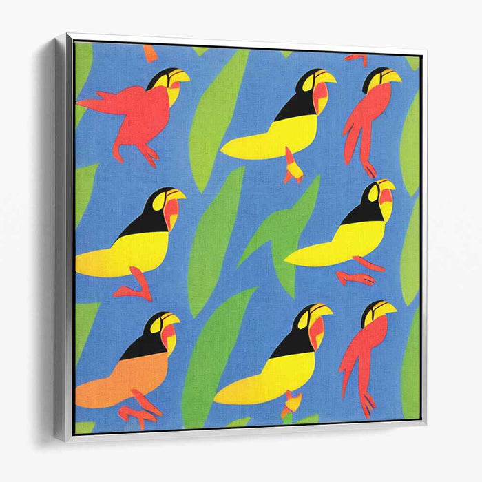 Flighty Feathers Frenzy: Playful Pop Art Birds Canvas Print