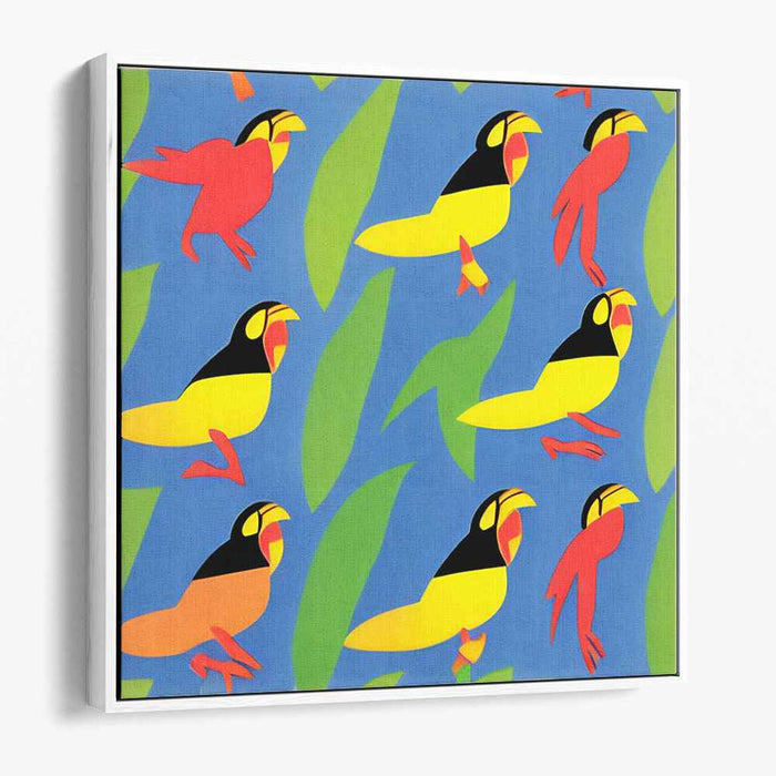 Flighty Feathers Frenzy: Playful Pop Art Birds Canvas Print