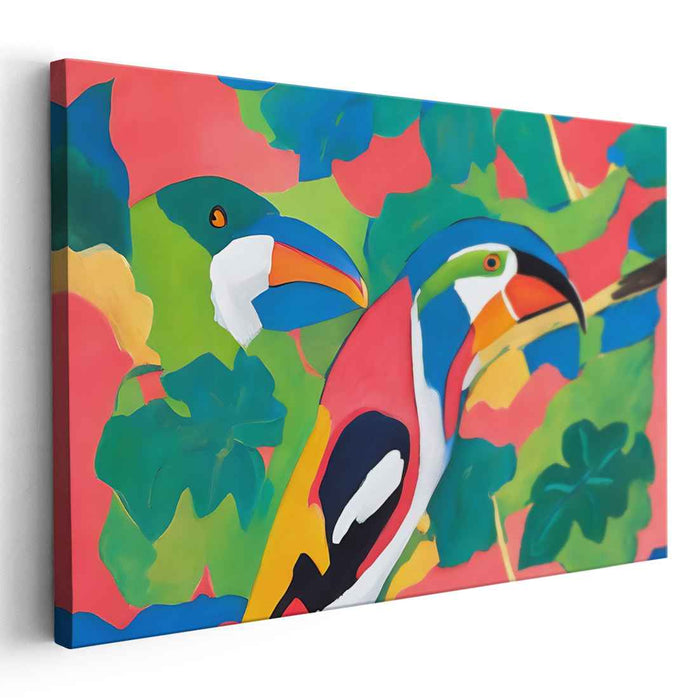 Tropic Wings Escape: Vibrant Toucans in a Lush Paradise Canvas Art Print