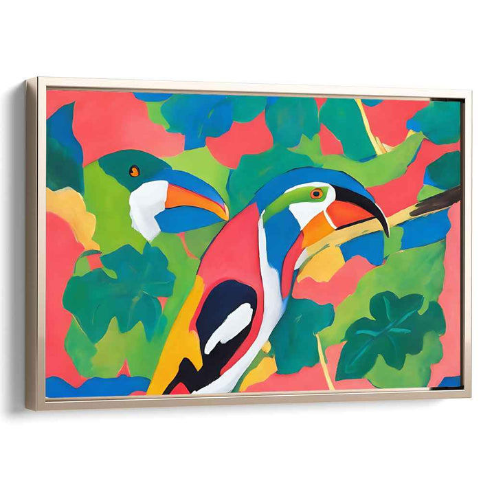 Tropic Wings Escape: Vibrant Toucans in a Lush Paradise Canvas Art Print