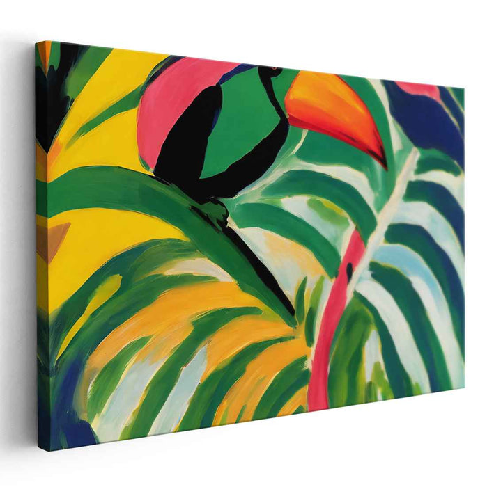 Toucan Canopy: Colorful Toucan Amidst Lush Foliage Canvas Art Print