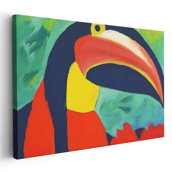 Emerald Feathers Flight: Vivid Toucan in Lush Greens Canvas Art