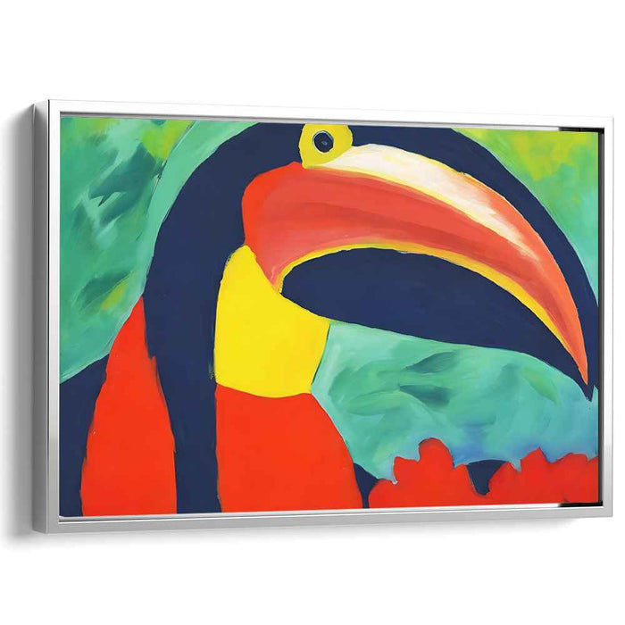 Emerald Feathers Flight: Vivid Toucan in Lush Greens Canvas Art