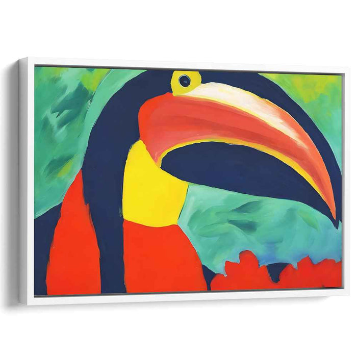 Emerald Feathers Flight: Vivid Toucan in Lush Greens Canvas Art