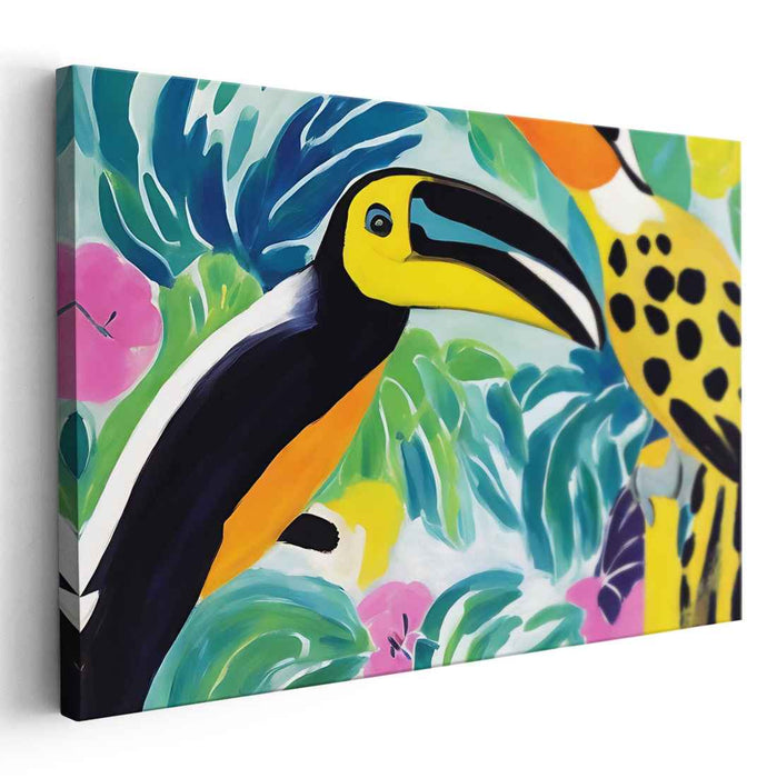 Tropical Harmony: Avian Elegance: Vibrant Toucan Duo Canvas Art Print