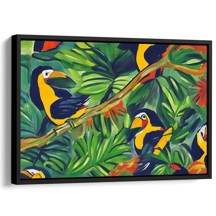Jungle Melody: Vibrant Toucans in a Lush Jungle Canvas Art Print