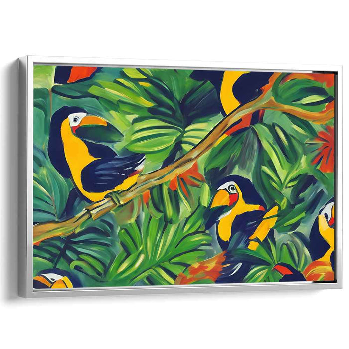Jungle Melody: Vibrant Toucans in a Lush Jungle Canvas Art Print