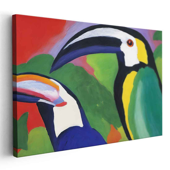 Vibrant Toucans in Tropical Paradise: Modernist Expressionist Canvas Art Print