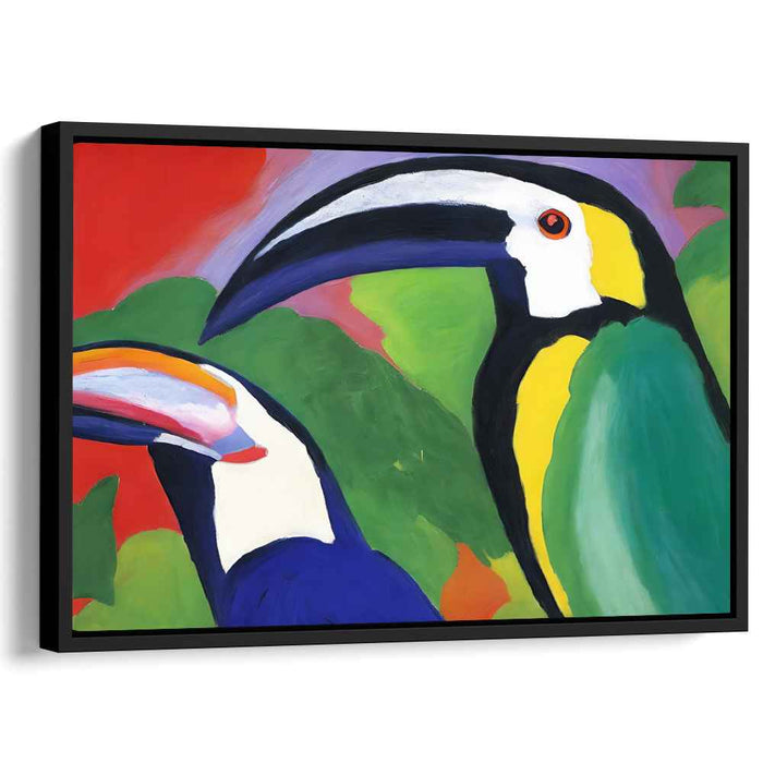 Vibrant Toucans in Tropical Paradise: Modernist Expressionist Canvas Art Print