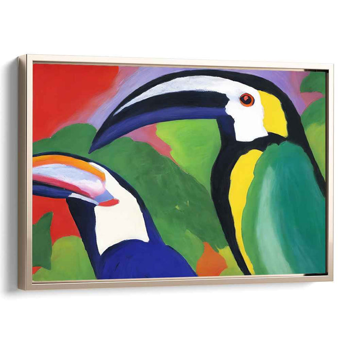 Vibrant Toucans in Tropical Paradise: Modernist Expressionist Canvas Art Print