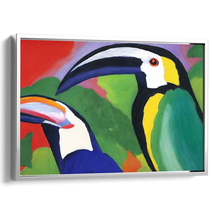 Vibrant Toucans in Tropical Paradise: Modernist Expressionist Canvas Art Print