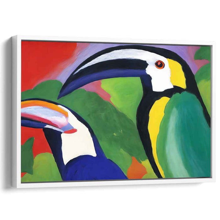 Vibrant Toucans in Tropical Paradise: Modernist Expressionist Canvas Art Print