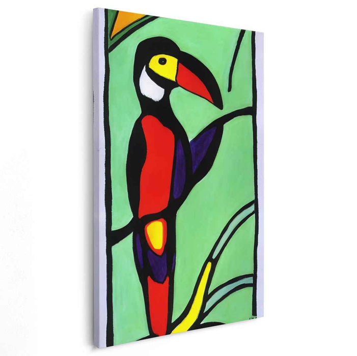 Avant-Garde Avian Flora Fusion: Modernist Inspired Toucan in Lush Green Canvas Art Print