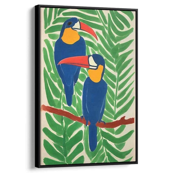 Tropical Treasures: Vibrant Parrot Duo Amidst Lush Foliage Canvas Art