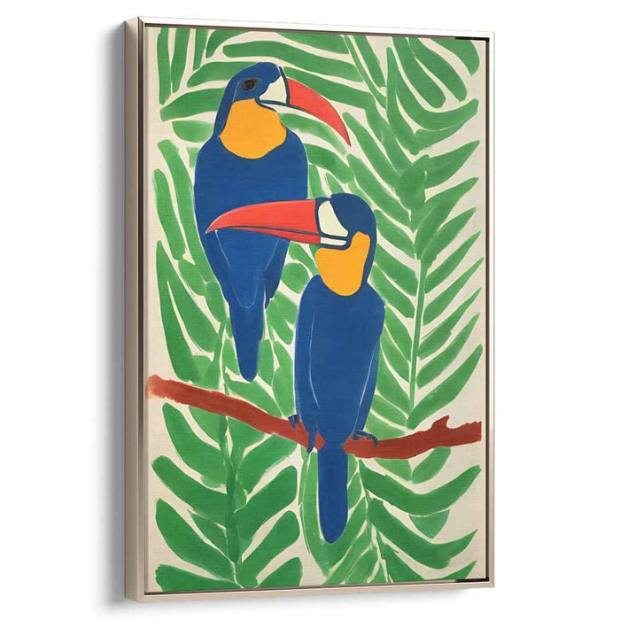 Tropical Treasures: Vibrant Parrot Duo Amidst Lush Foliage Canvas Art